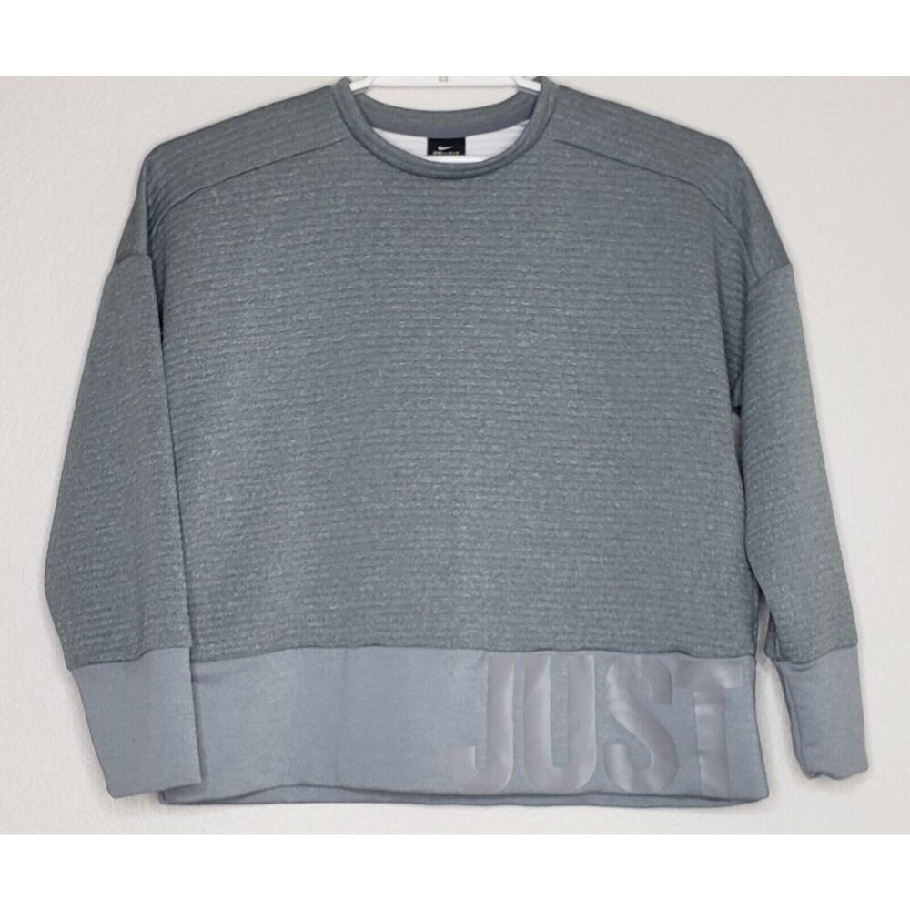 Nike Womens DRI-FIT Sweatshirt Sz Medium Gray Long Sleeve Boxy Oversized Pockets